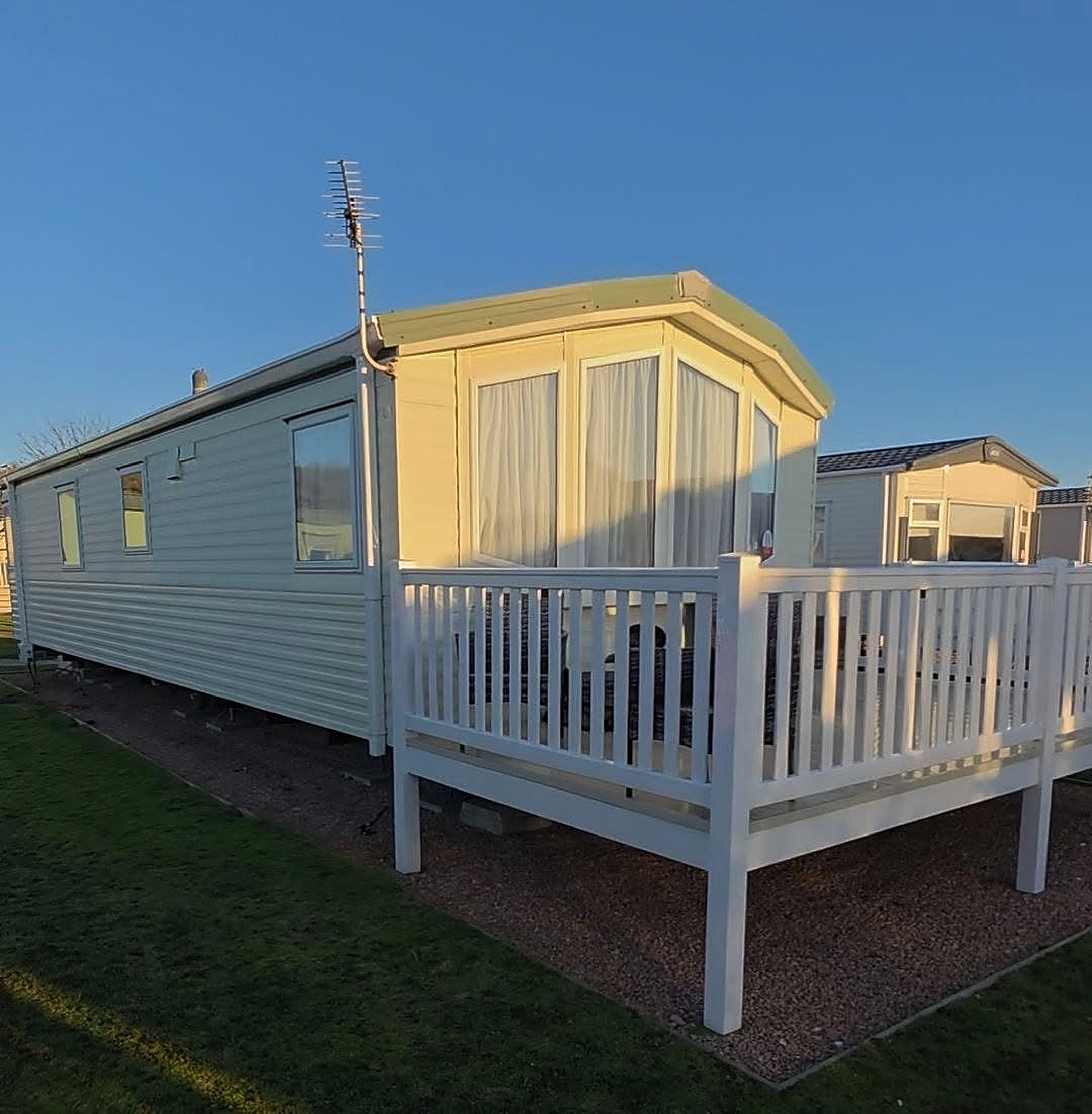 Outside of the caravan with decking