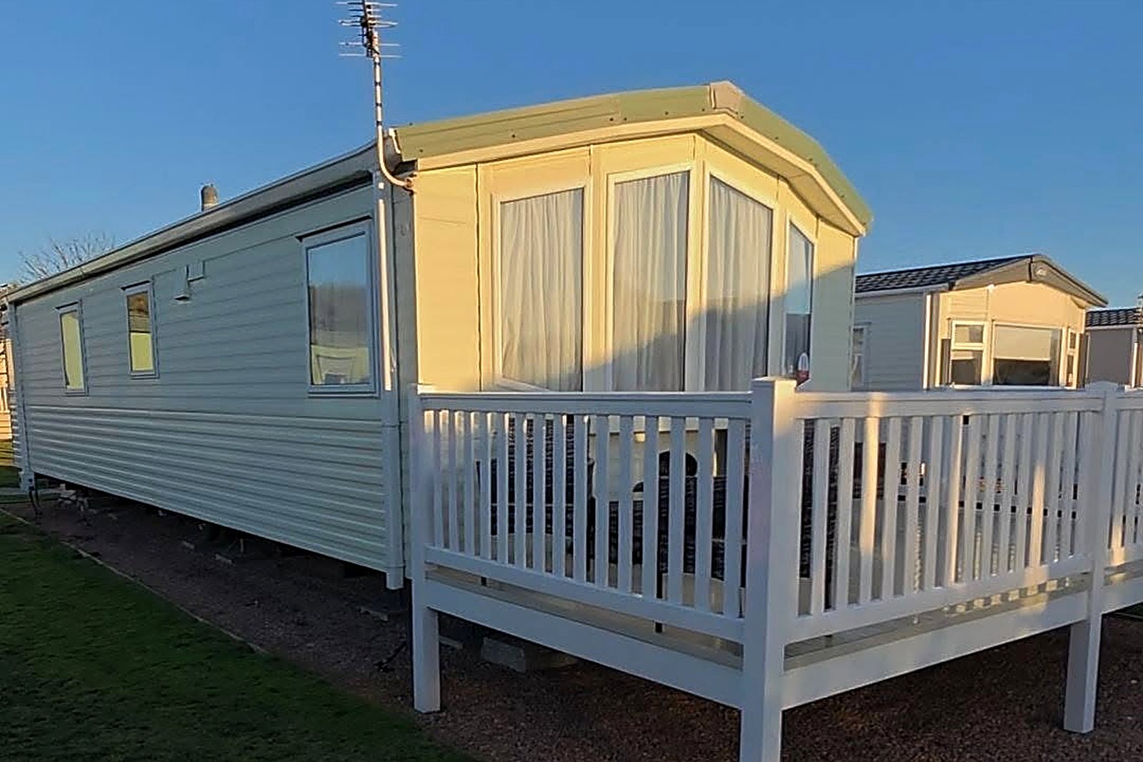 Outside of the caravan with decking